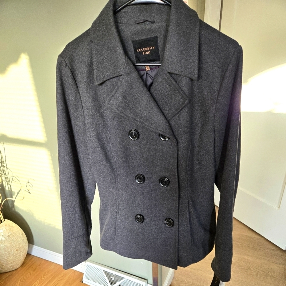 Celebrity ☆ Pink Pea Coat sz Lg Charcoal Gray